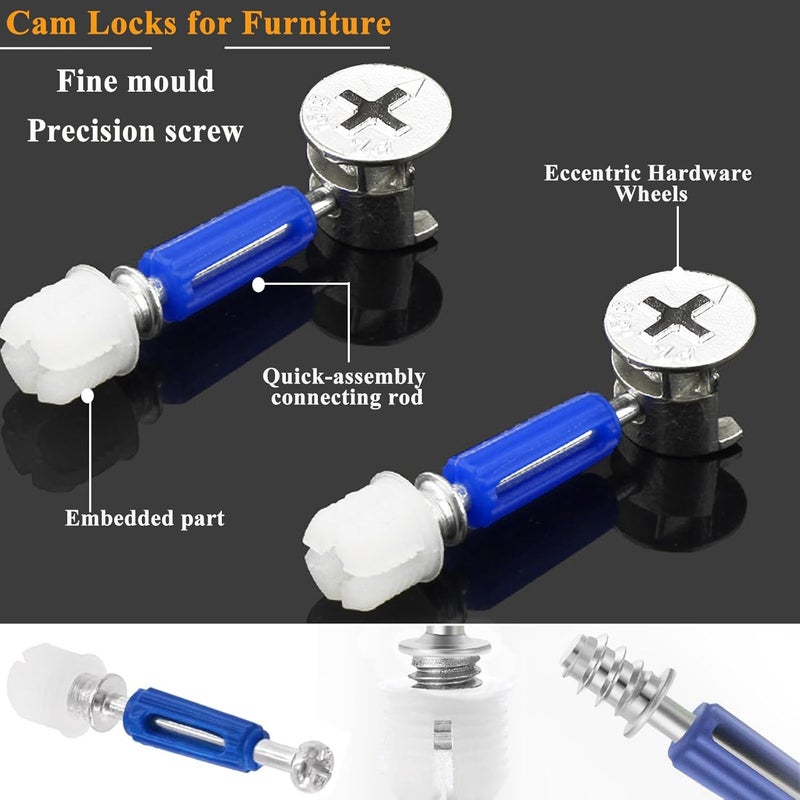 Sunxeke Cam Locks for Furniture,3-in-1 Eccentric Hardware Wheels,Furniture Fasteners & Connectors with Multi-Size Nuts,Bolts and Wood Dowel Pins-Assortment Kit for Furniture Assembly/Repair - Image 5